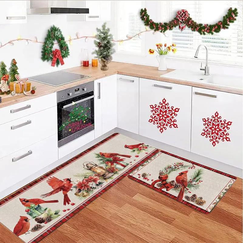 

Christmas kitchen rug, made of flannel, soft and comfortable, washable, suitable for bedroom and dining room
