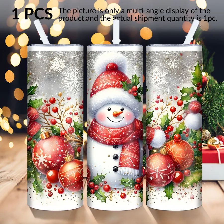 1pc 20Oz stainless steel straight cup with lid straw lantern snowman element is suitable for Christmas and Halloween as a gift.