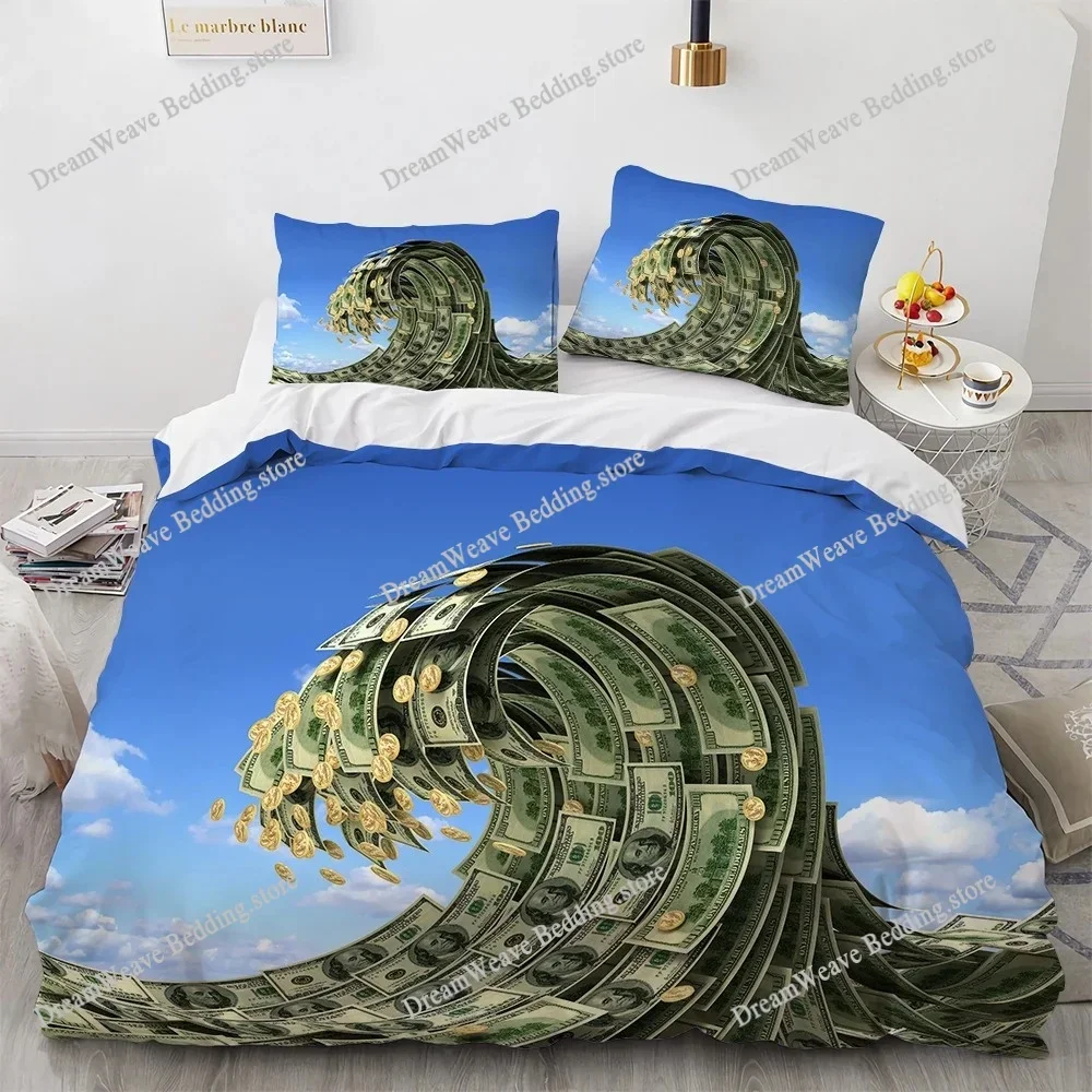 3D Modern Bedding Set Dollar Motif Printed Duvet Cover Vivid Comforter Cover 23 Pieces Money Pattern Funny King Queen Size
