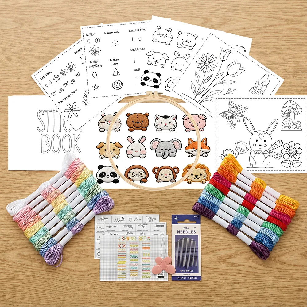 Livro de Ponto de Bordado para Iniciantes, 86 Pontos de Bordado à Mão para Adultos, Kit de Costura DIY, Padrões de Prática para Iniciantes