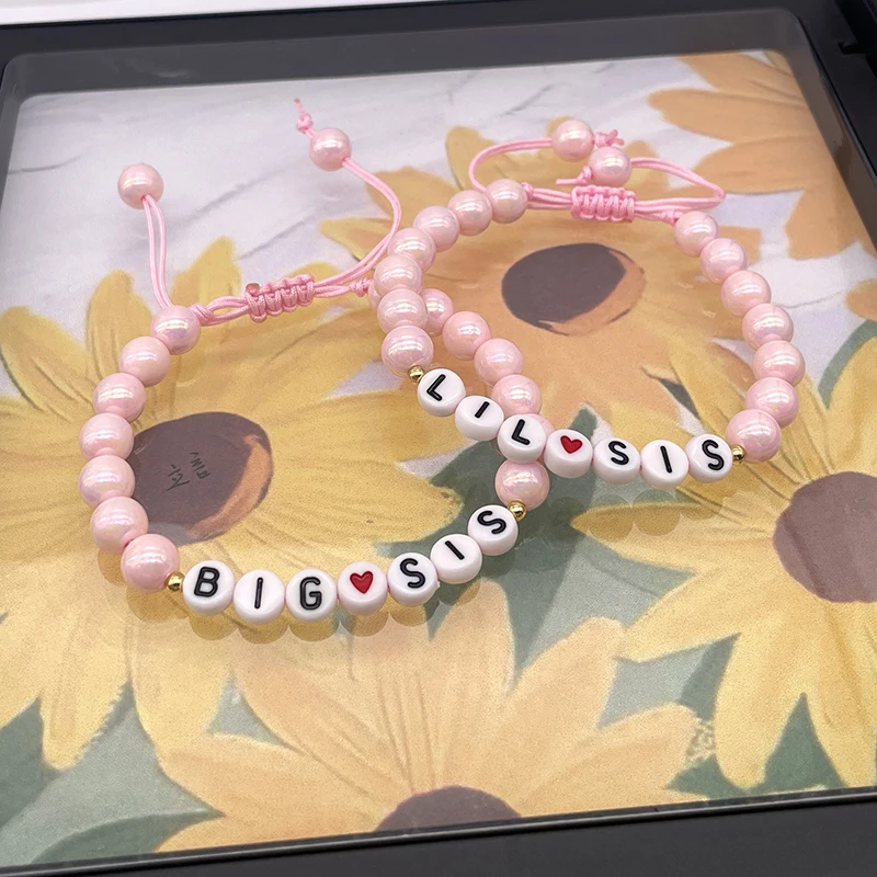 Big Sister Letters Bracelets For Sister Gifts 2023 Fashion Friendship Letter Pink Beads Rope Bracelets Drop Shipping Jewelry