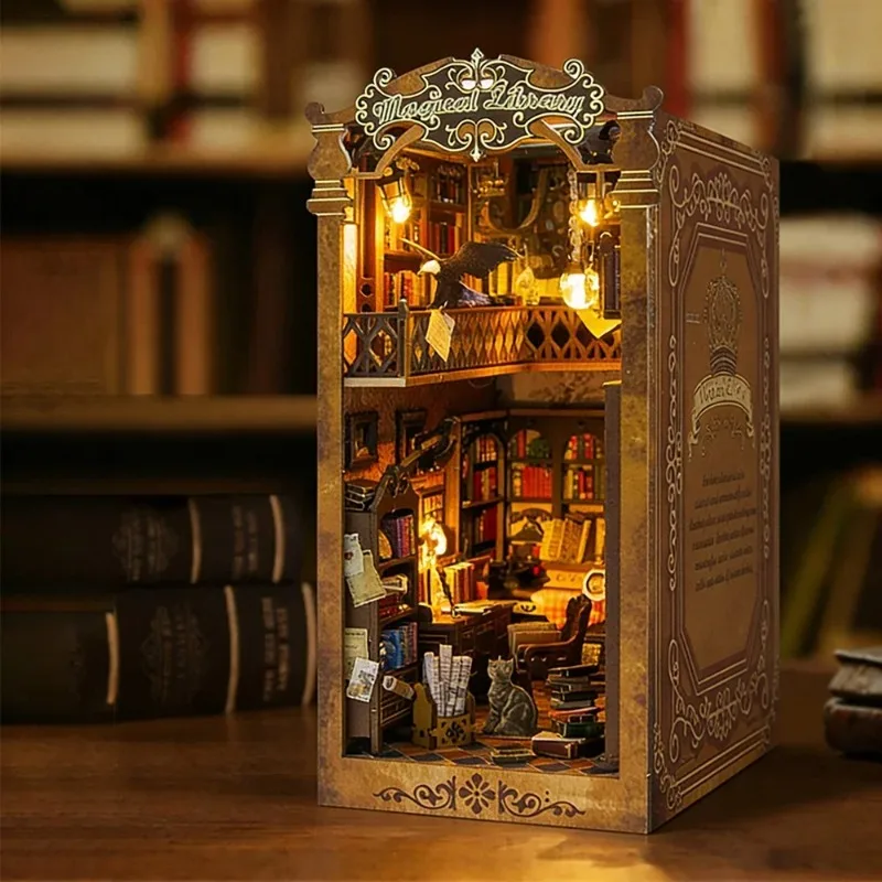 DIY Book Nook Shelf Insert Kit Magic Library Bookend Miniature Dollhouse 3D Puzzle Assembly Model for Adults Halloween Gifts