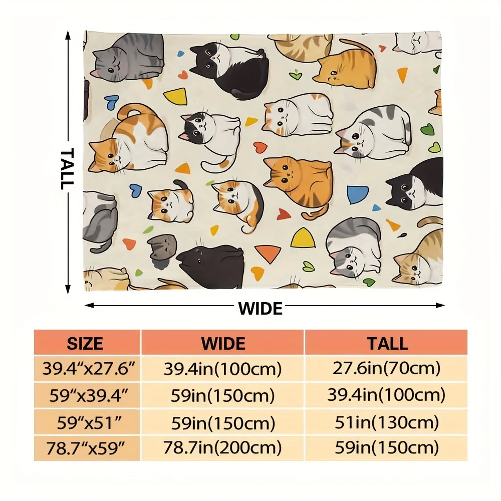 Kawaii Cat Print Throw Blanket for Sofa Cute Animal Pattern Cozy Decor Living Room Throw 150x200cm