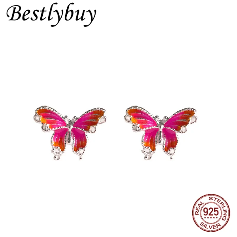 

НОВЫЕ серебряные модные жареные синие шелковые серьги-бабочки S925 для девочек, свежие и свежие студенческие серьги