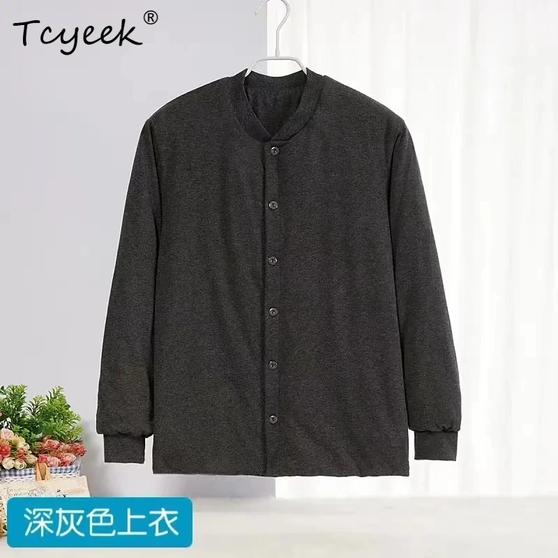 Tcyeek 100% سترة مبطنة بالحرير التوت ، معطف دافئ سميك طويل من ألياف الحرير ، رجال في منتصف العمر شتاء جديد C418100JD #3