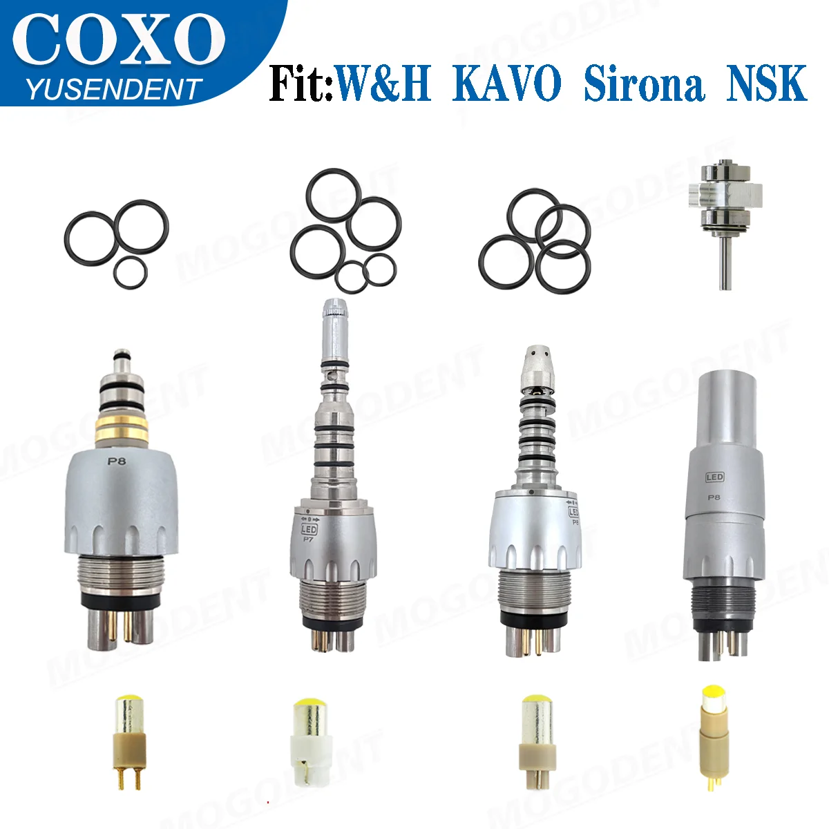 COXO Dental Turbine LED Coupler 6 Holes Replacement Bulb Seal Coupling O Rings For KAVO NSK WH Sirona High Speed Handpiece