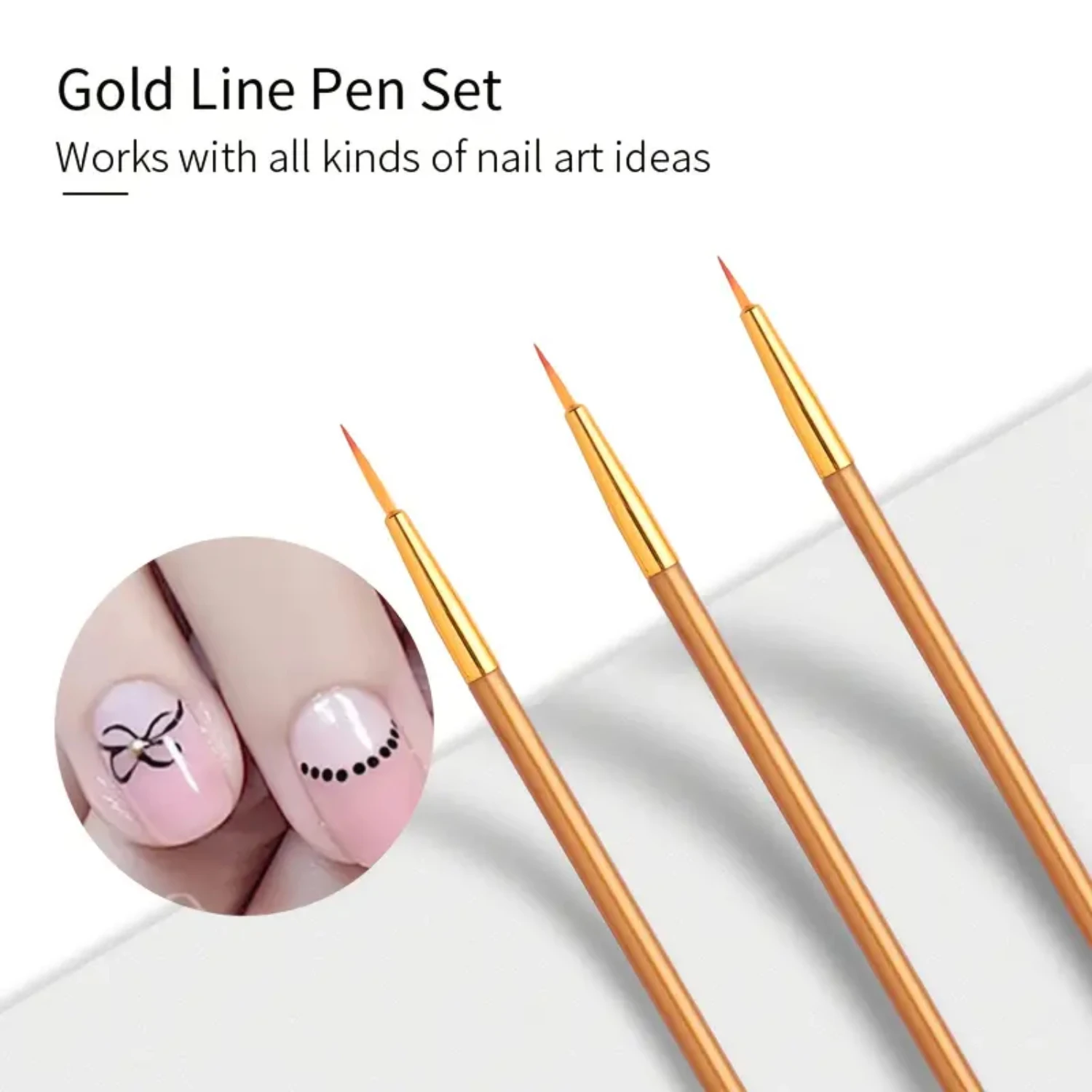 

Rose Golden Nail Art Line Painting Brushes Set - 3 Piece Metal Handle Thin Liner Drawing Pens for DIY UV Gel Tips Design, Profes