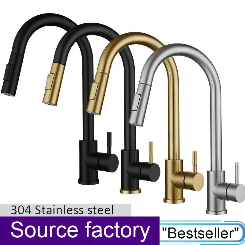 

Выдвижной кухонный смеситель из нержавеющей стали 304, вращающийся телескопический смеситель для кухонной мойки с горячей и холодной водой
