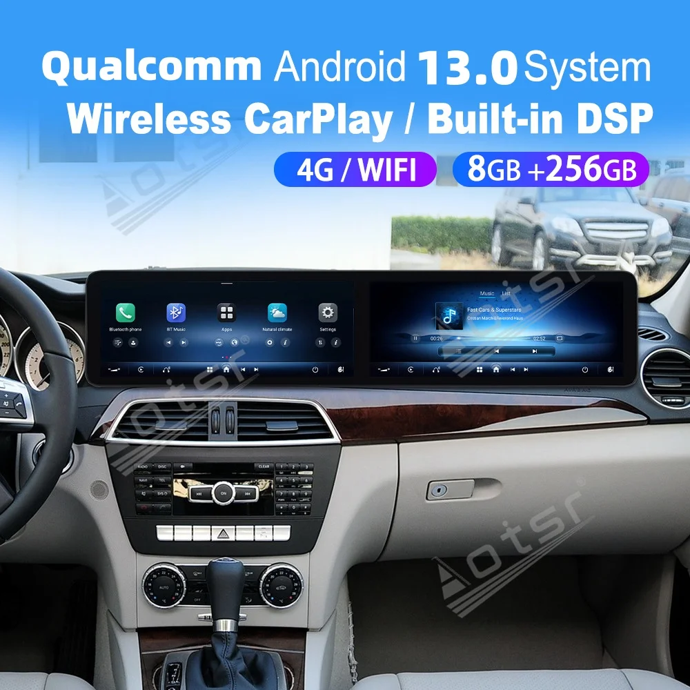 

12,3 "двойной Qualcomm Android 13 автомобильный мультимедийный автомобильный для Mercedes Benz C 2011 ~ 2014 GPS-навигация автомобильный радиоприемник
