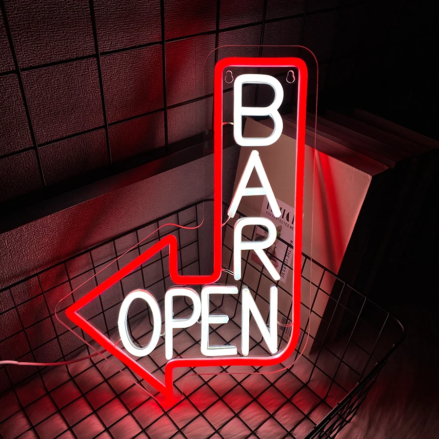 Bar Open Neon Sign, Arrow Led Sign, Used For Bar Door Wall Decor, Usb Power Supply, Restaurant, Business Occasions Wall Lamp.