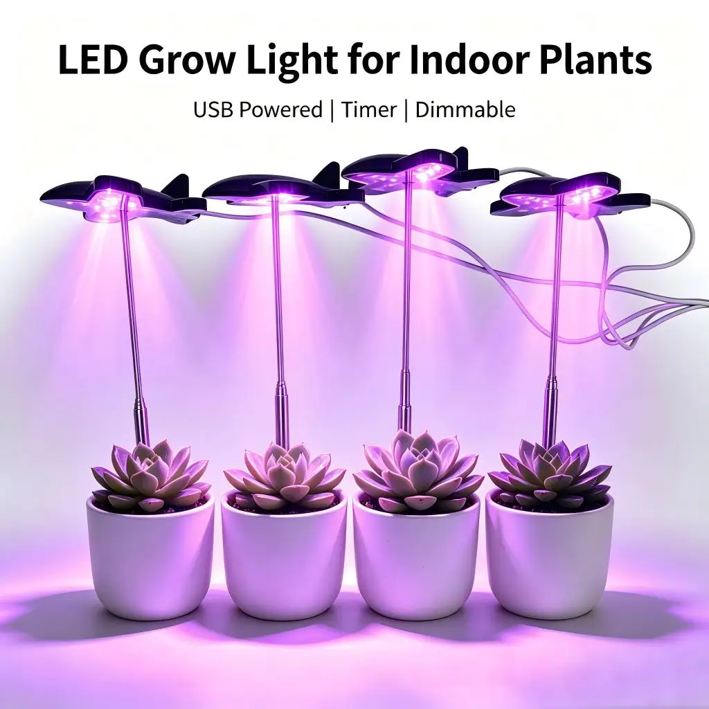 USB 5V LED Grow Lights Full Spectrum Plant Lamp Timer 8/12/16H Dimmable For Indoor Succulents Cactus Flowers Tomato 1/2/3/4Heads