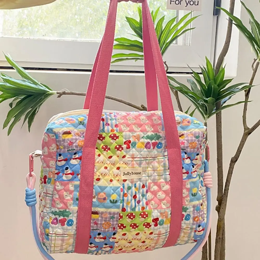 Bolsa de ombro multifuncional de algodão para a mamãe, Sacolas de padrão colorido, Bolsa portátil de fraldas doces