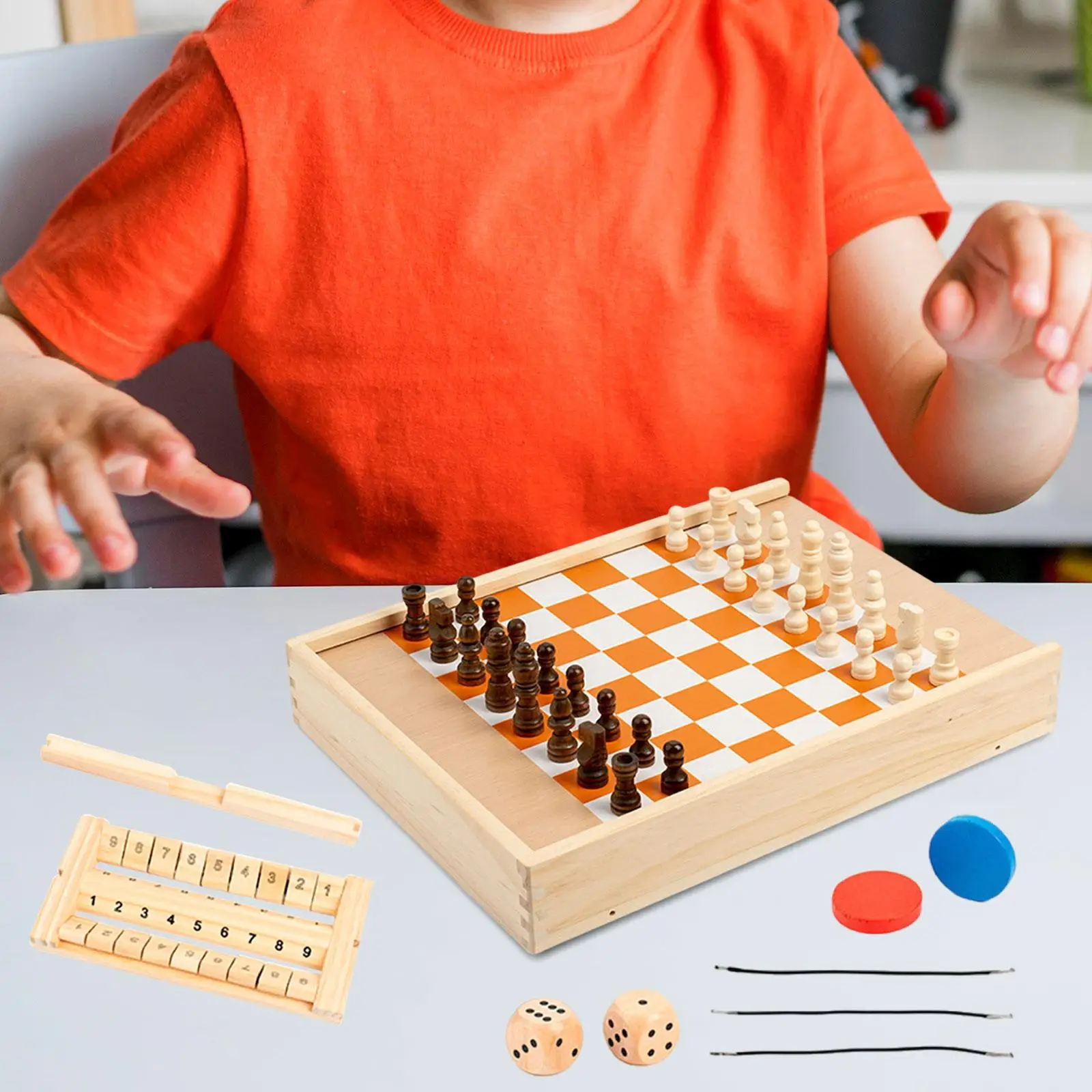 

5 in 1 Wooden Board Game Set with Chess Board Traditional Games for Family