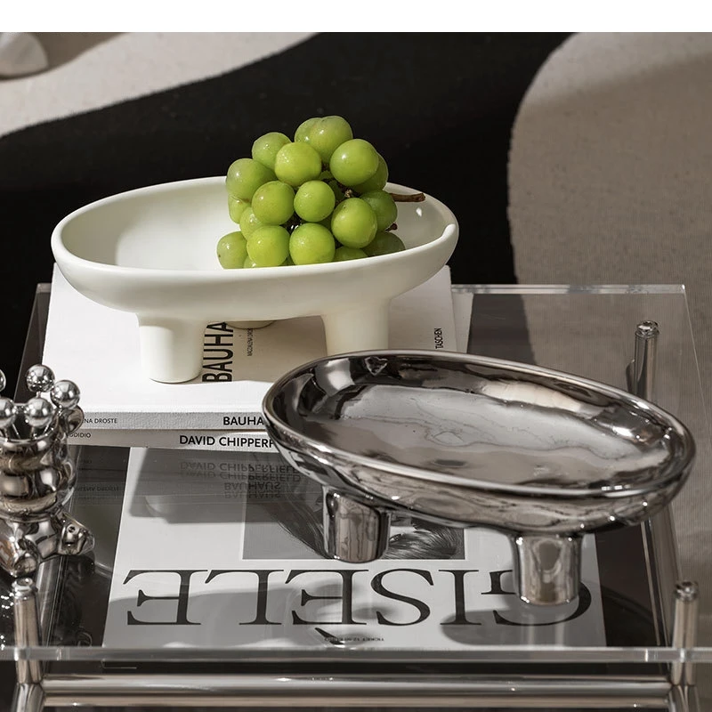 

Керамическая тарелка с фруктами на высоких ножках для гостиной, настольные конфеты, сушеные орехи, десертные тарелки, товары для дома