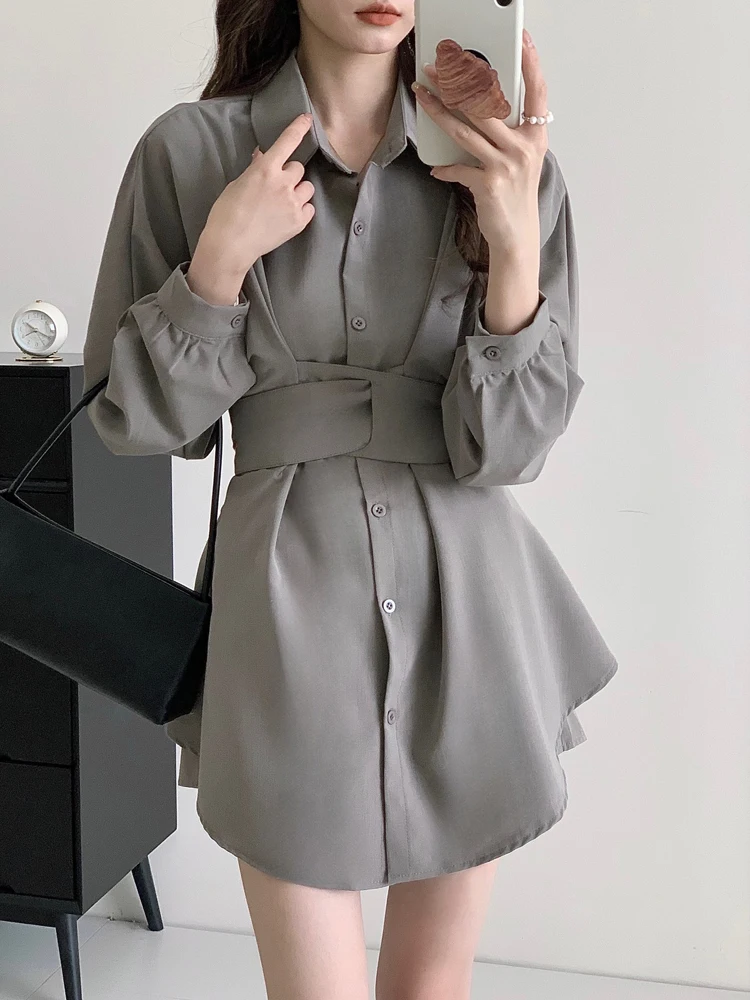 

Subtle temperament, high-end feel, cross tie loose sunscreen shirt+high waisted straight shorts set