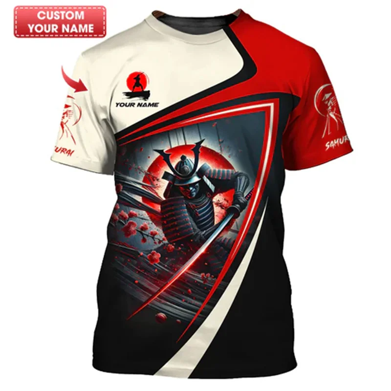 Camiseta con estampado de máscara de armadura de samurái japonés para hombre, camisetas con nombre personalizado de calle Harajuku, el mejor regalo para fanáticos del samurái, novedad de verano
