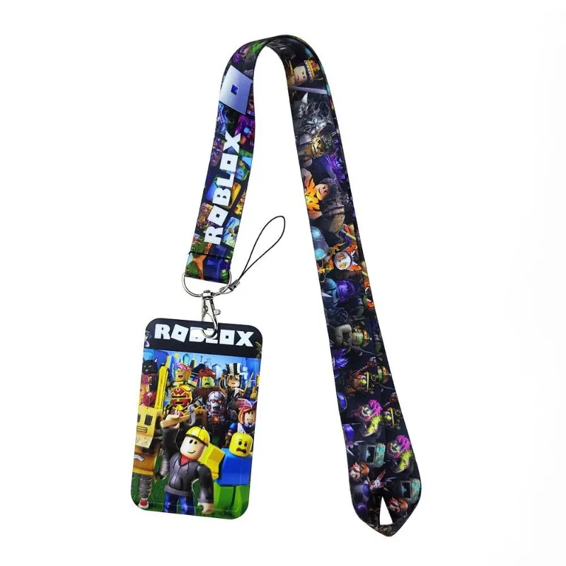 สายคล้องคอธีมโรบ็อกซ์พร้อมที่ใส่บัตร ลายการ์ตูนเกม สายคล้องคอสำหรับใส่บัตรประจำตัวสำหรับเด็ก
