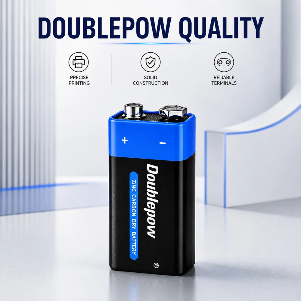 Doublepow 9V 6F22 Carbon Zinc Battery Mercury Free Non Rechargeable Dry Cell for Multimeter Toys Radio Microphone
