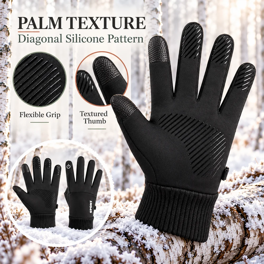 Touch Screen Thermal Winter Sports Gloves Textured Palm Ribbed Cuff Soft Lining for Men Women Daily Commuting Outdoor Hiking Run