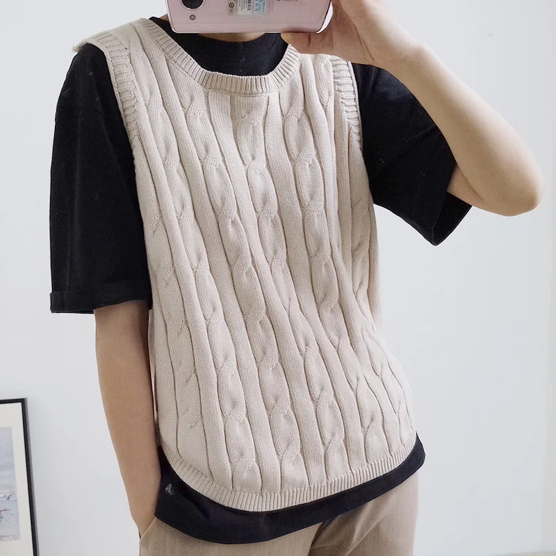 WinvyNee Womans Clothing Cotton Vest Tank Tops O Neck Casual Outerwears Ladies Tops Knitted Solid Casual Sweater Autumn C1002009