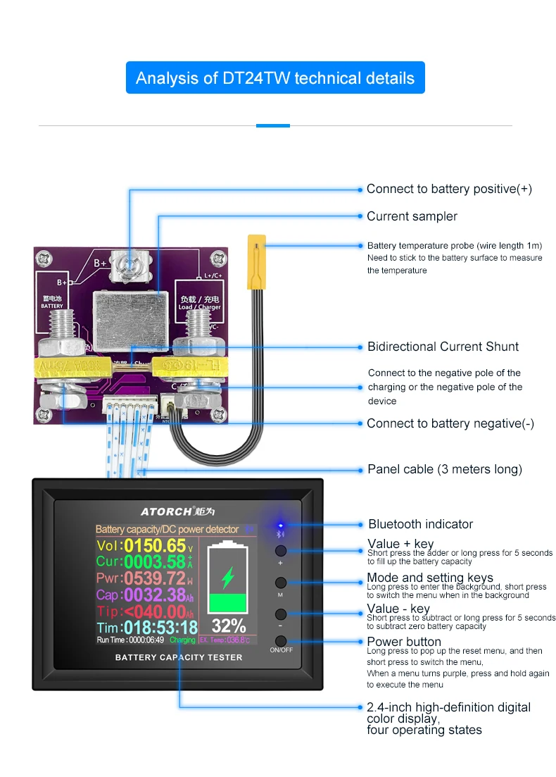 DC8-240V Batterie Tester Spannung Strom RVS Meter Batterie Coulomb Kapazität 100A 200A 300A 400A 500A 600A 1000A Anzeige