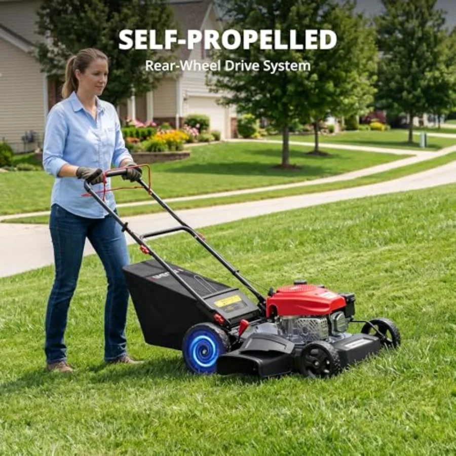 Gas Lawn Mower, 170cc OHV Engine with Forced Air Cooling, 21 Steel Deck, 3-in-1 Mulching/Bagging/Side Discharge, 6 Cutting Heig