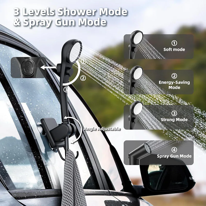 Portable Rechargeable Electric Shower Pump with LED Display and 5 Gallon Collapsible Bucket for Camping view 5