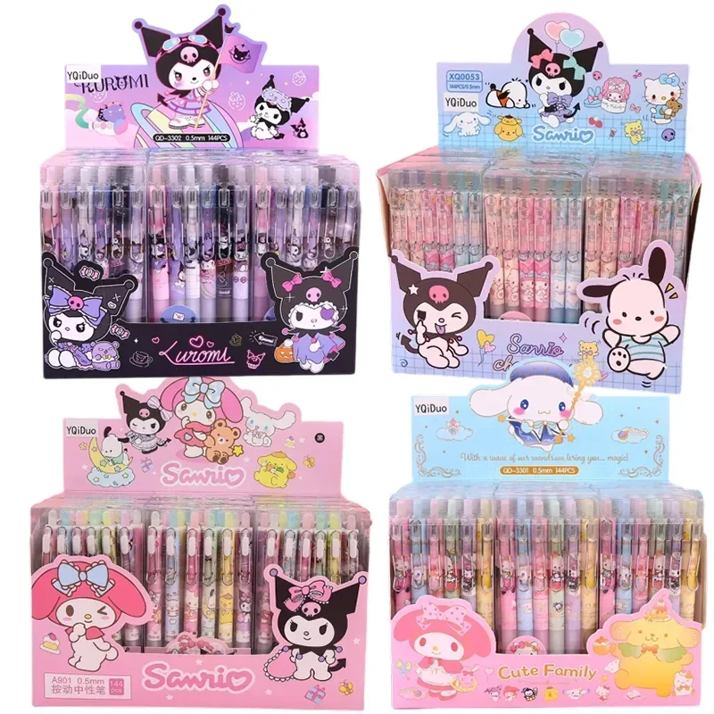 Sanrio Gel Pens 12pcs Kuromi Hello Kitty Melody Cute Boxed Press Water-based Pen 0.5mm Office Signature Pen Stationery Wholesale