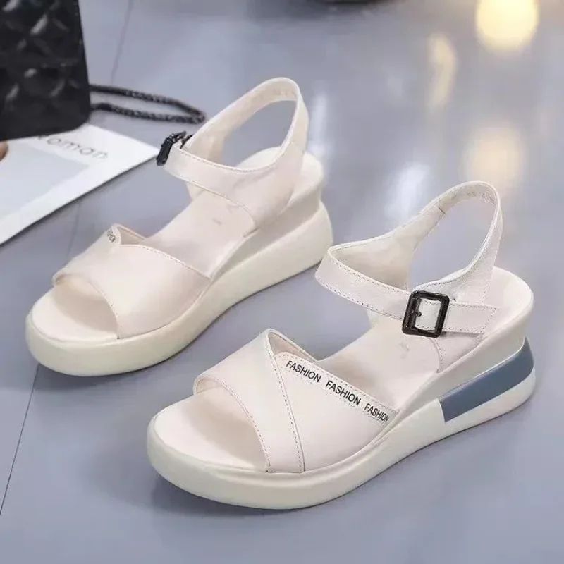 Wedge Platform Sandals for Women Summer New Roman Sandals Thick Sole Casual Open Toe Middle Heel Fish Mouth Beach Sandals