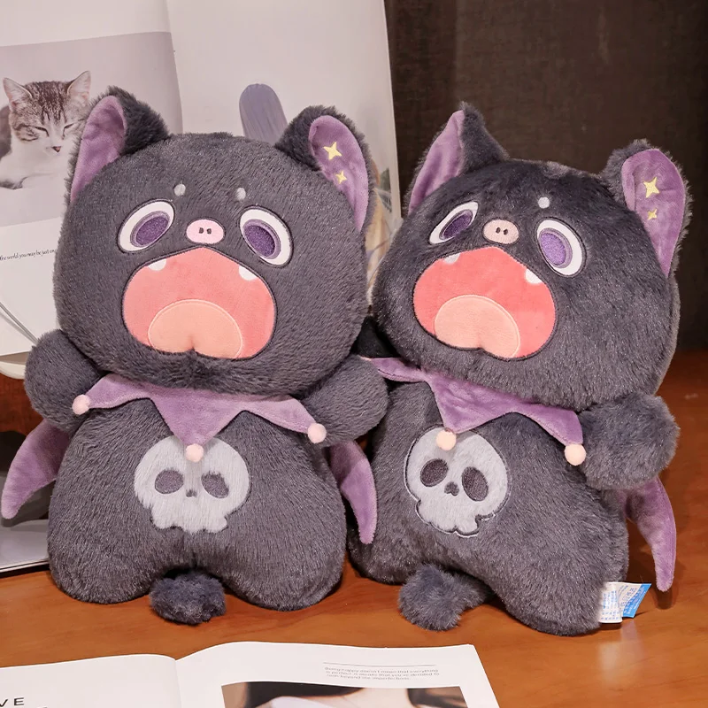 45cm Cartoon Cute Bat Cat Doll Plush Toys Soft Stuffed Animal Funny Purple Wings Kitten for Kids Girls Xmas Gift Halloween Decor