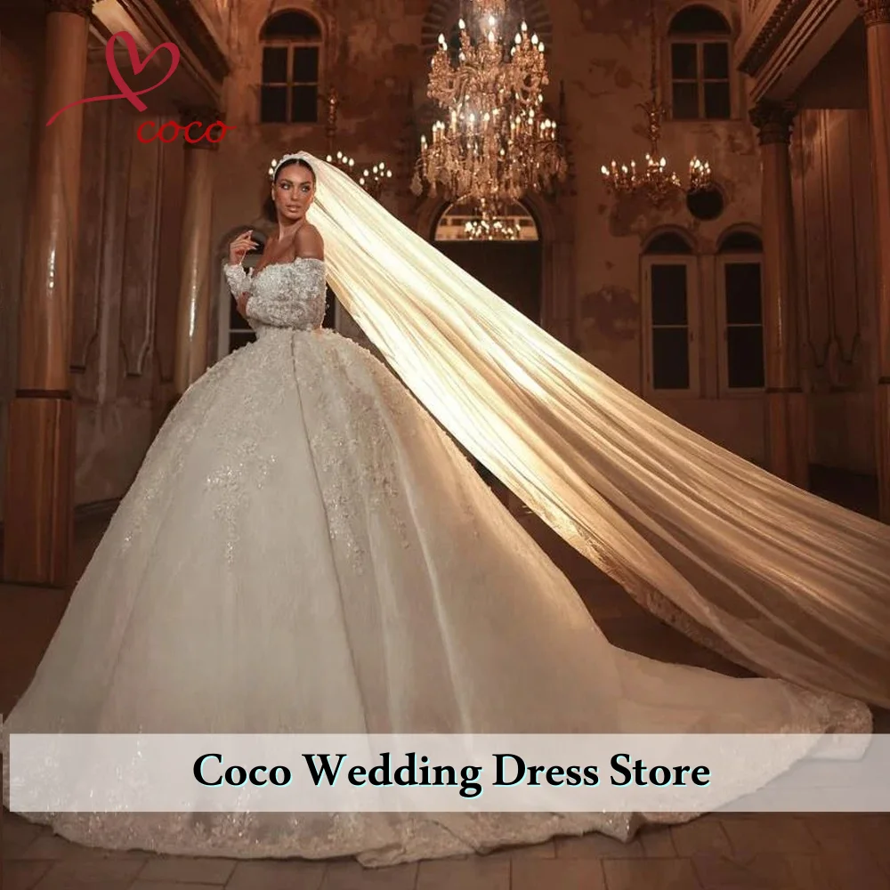 فساتين زفاف فاخرة مخصصة على شكل كرة فساتين زفاف فاخرة على شكل قلب قبالة الكتف دانتيل مطرزة فستان زفاف ملكي فيستدو دي نوفيا #3