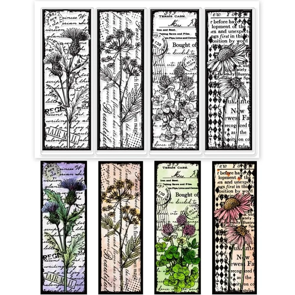Vintage Flower and Text Background Clear Stamps Retro Flower Embossing Stamp Silicone Clear Stamps Seal for DIY Scrapbooking