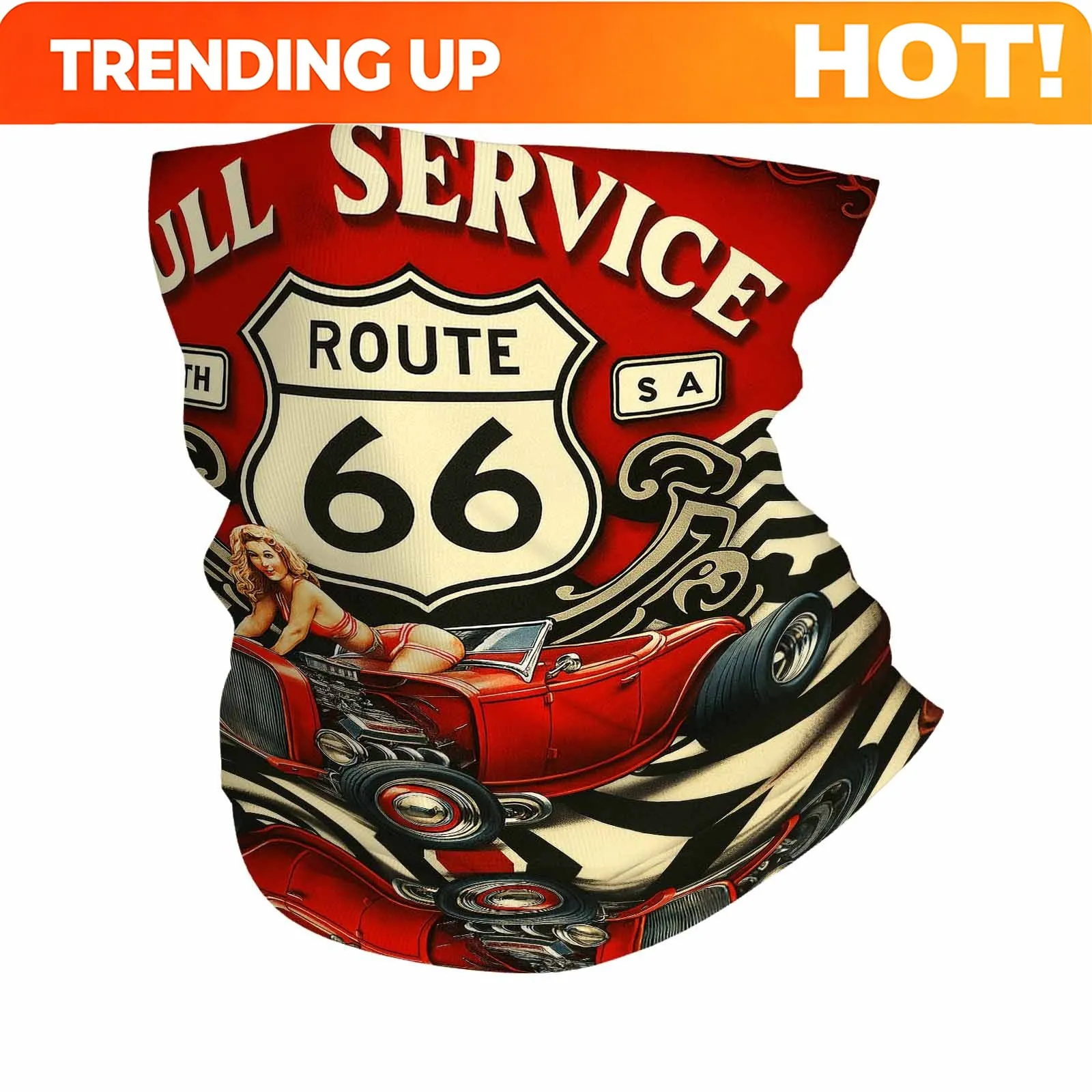 Customization Route 66, Vintage Car, Pin-up Woman Novel Design Multi Functional Print Scarf Suitable Outdoor Men Women Unsix