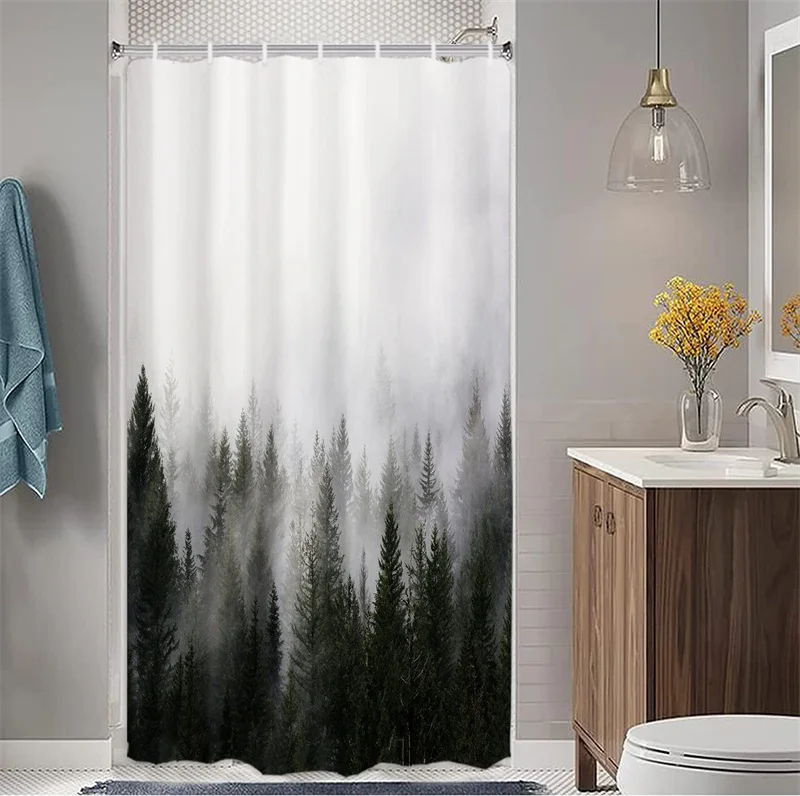 Forest Green Shower Curtain with Hooks, Extra Long, Mold and Mildew Resistant, Bath  Liner, Tree Print