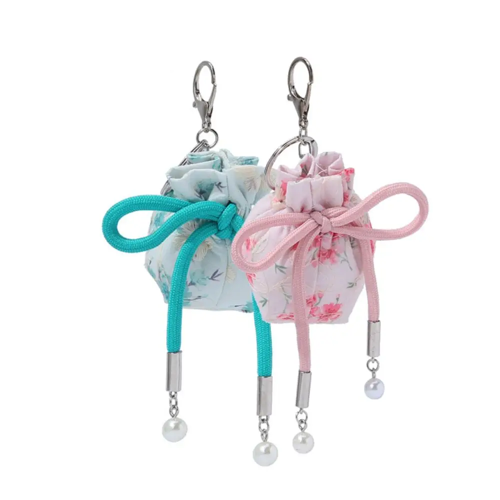 Chinese Style Bowknot Mini Bag Pendant Hanging Decoration Empty Sachet Flower Bag Keychain Purse Pouch Drawstring Key Ring