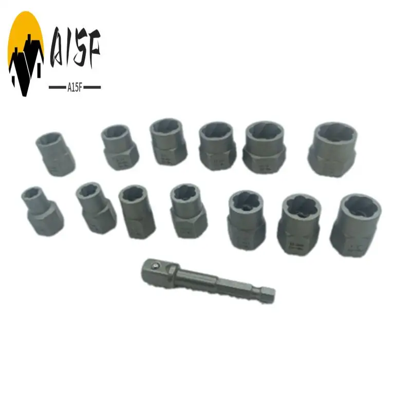 

A15F-14 Piece Lug 3/8Inch Drive Impact Bolt Nut Extractor Set Steel Nut Remover Kit 1/4Inch-3/4Inch Twist Socket Tool Set