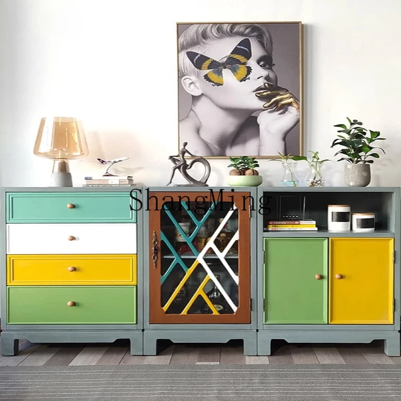 

ZYY retro contrasting color bucket cabinet household living room locker wall combination storage cabinet