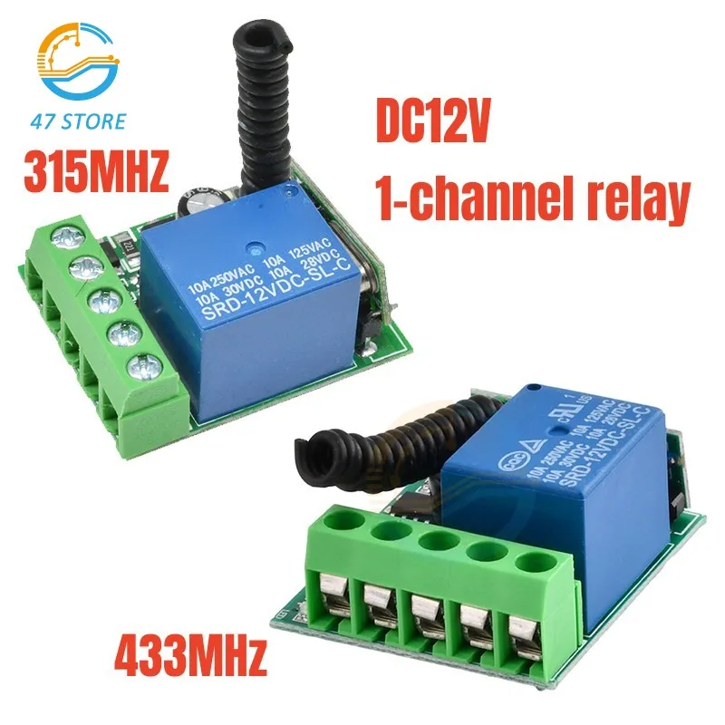 433MHz 315MHz Wireless Relay Switch Module DC 12V 1 Channel RF Remote Control Board Switch Transmitter Receiver Relay Module