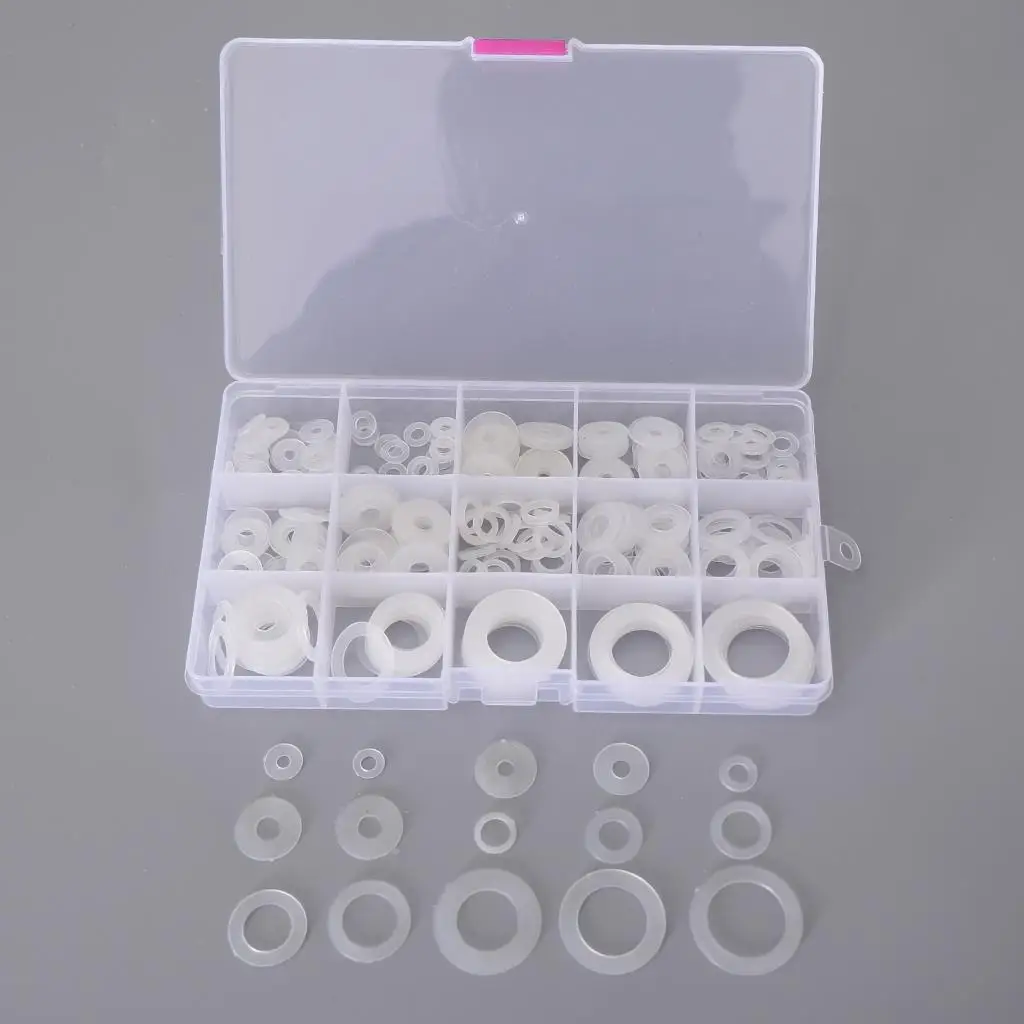 [250PCS] White Nylon Washer O Ring Assortment Hydraulic Plumbing Gasket Seal Set