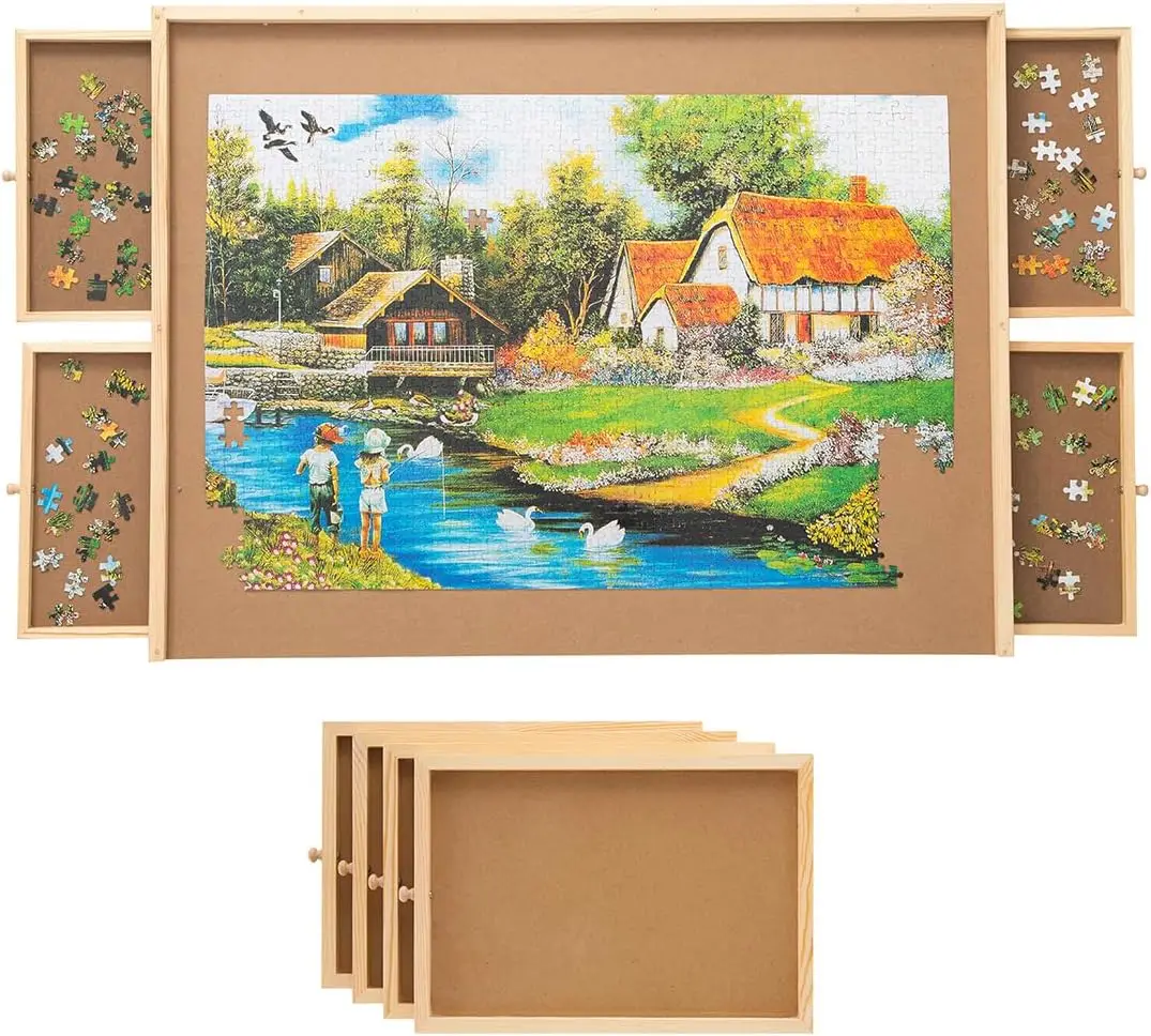 

Large 34x26 Inch Jigsaw Puzzle Table with Storage Drawers and Smooth Surface for Adults, Holds Up to 1500 Pieces