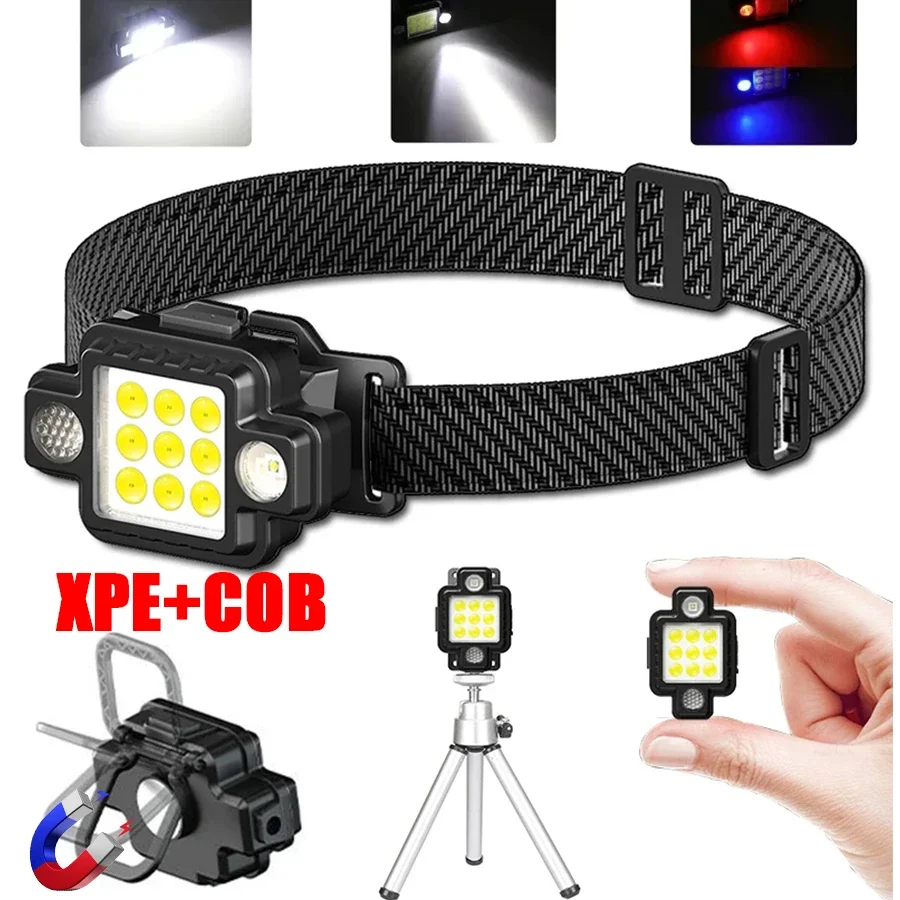 متعددة الوظائف البسيطة المحمولة COB + XPG كشافات خمسة وضع تعديل نوع-C شحن سريع المصابيح الأمامية الخلفية مصباح مغناطيسي قوي