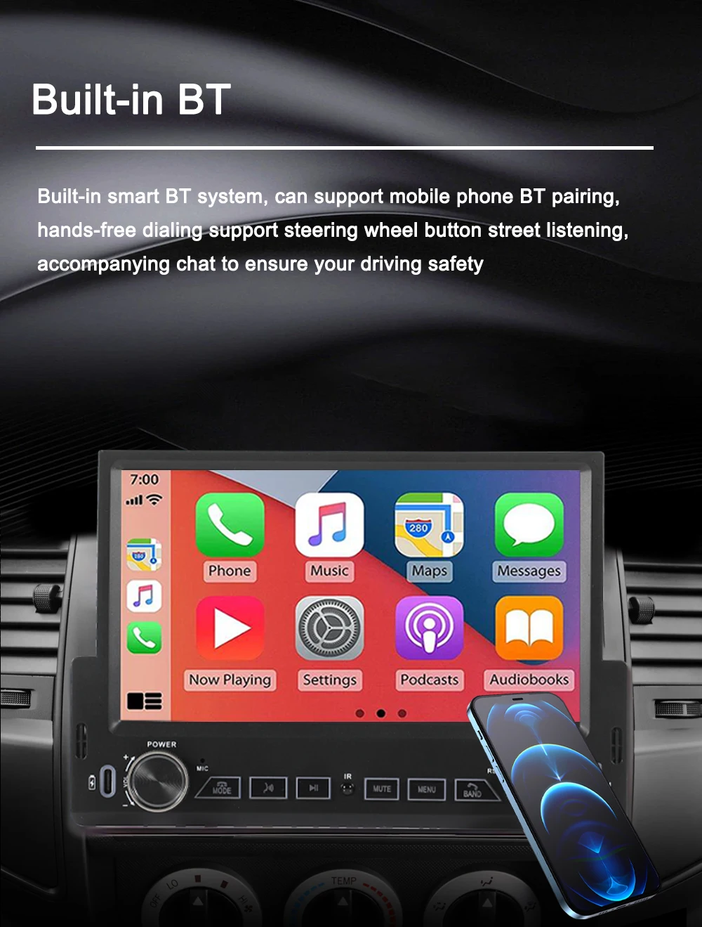 راديو ستيريو للسيارة 7 بوصة 1 din راديو واحد Din مع Apple Carplay وAndroid Auto Bluetooth Car Audio 1Din Mp5 Car Player