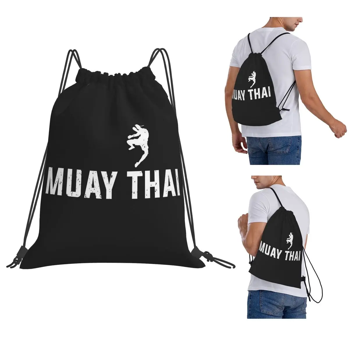 Muay Thai Gloves Thailand Boxing Fighter College Backpacks Drawstring Bundle Pocket Shoes Bag Book Bags for Man Woman School