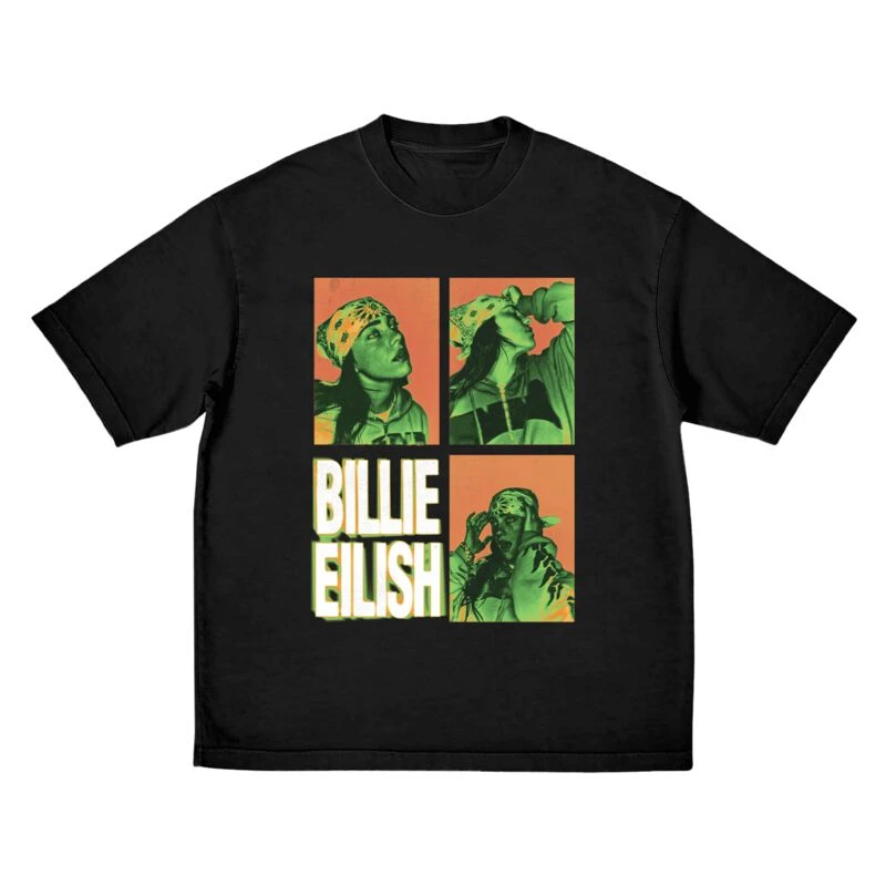 Photo Grid Billie Eilish Band T-Shirt 100 % Baumwolle Grafik-T-Shirt Herren Damen Sommer Streetwear Top