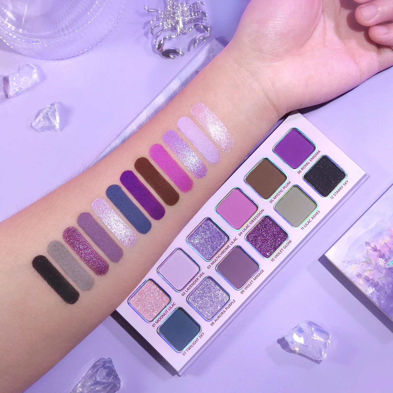 Palette di ombretti viola, 12 tonalità di lavanda viola glitter EyeMakeup Pallet Smokey ombretto in crema sfumabile setosa neutra