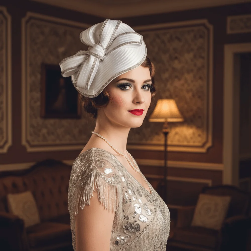 Retro Exquisiter Vintage Fascinator Hut Eleganter Süßer Braut-Kopfschmuck Schleifenknoten Haarband Formeller Hut Kentucky Kopfbedeckung Hochzeitshut – Detail 5