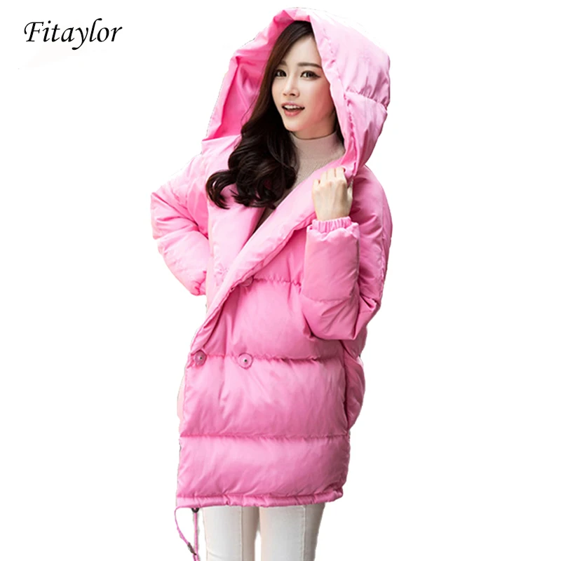 winter women loose fit coat fashion cute parkas hooded jacket overcoat medium casual  duck down overcoat snowear