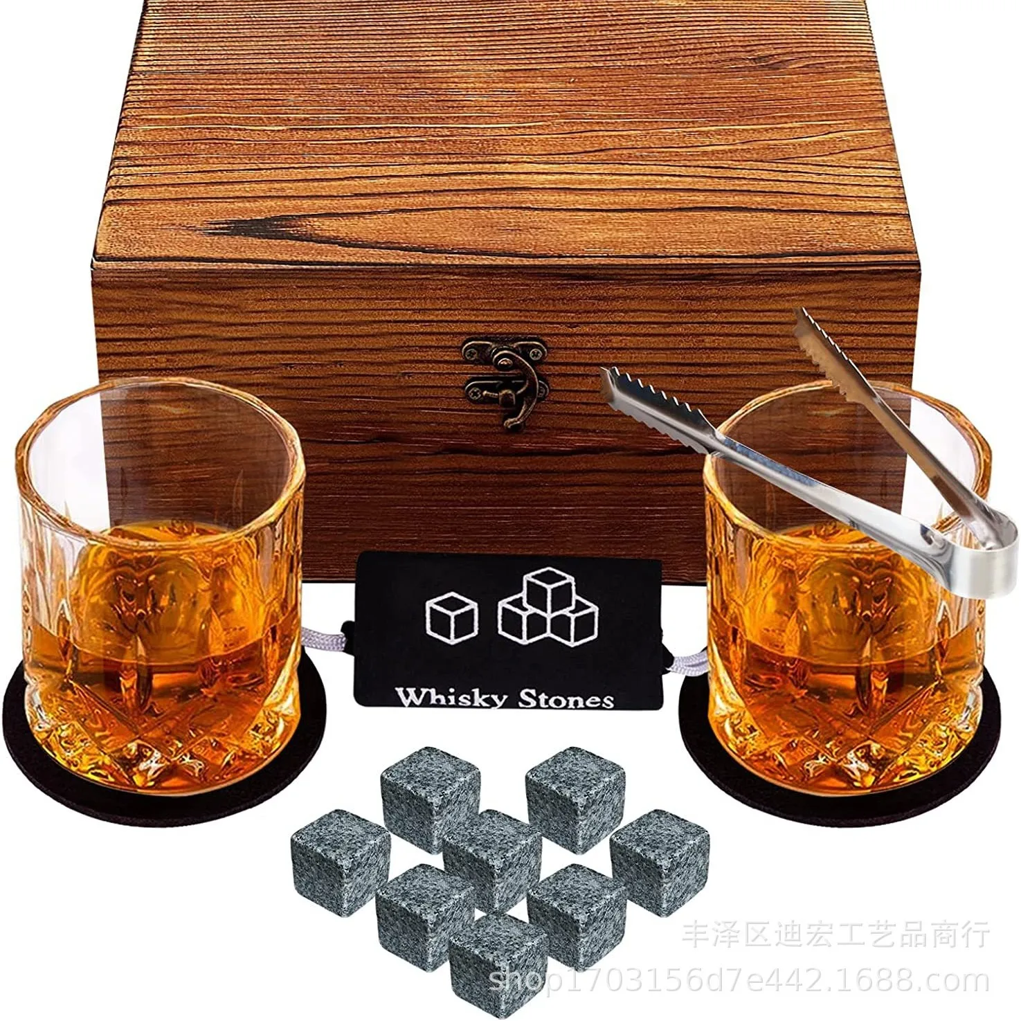 

natural wood wine untensil whisky ice stones set crate tongs clipper reusable glass cup gift package bar accessories