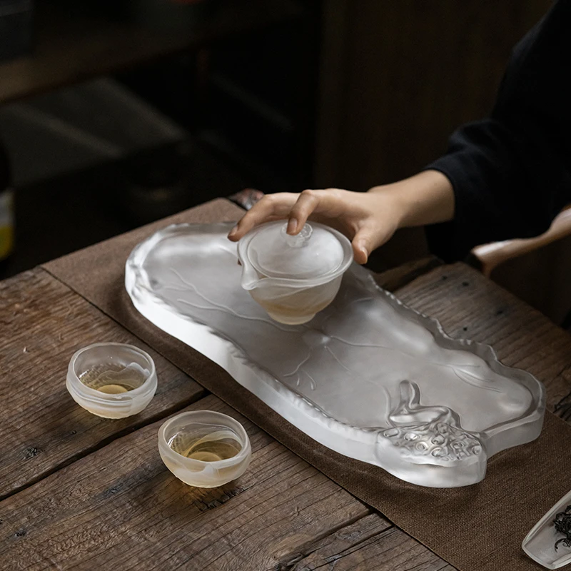 

- Burnt Colored Glaze Dry Pour Tea Tray Light Clear Household Teapot Mat Creative Lotus Tea Table Tea Mat Tea Pitcher Tray