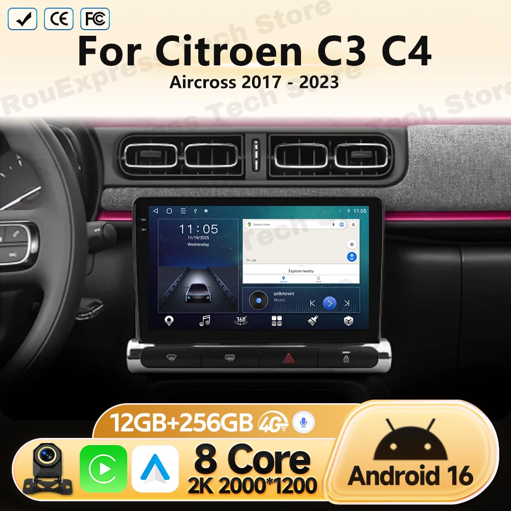 Android Car Radio For Citroen C3 C4 Aircross 2017 2018 2019 2020 2021 2022 2023 Head Unit Multimedia Video Player Navigation GPS